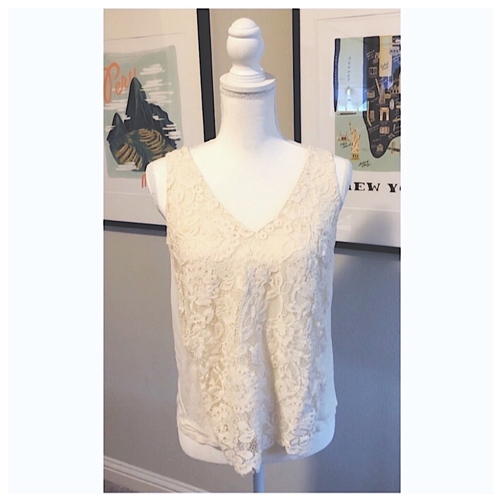 Rachel Roy Lace V-Neck Tank | Cream